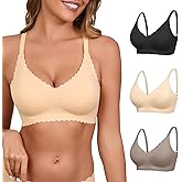 Wireless Seamless Bras for Women with Support - No Wire Push Up Womens Bra - No Underwire Padded Comfort Bralettes Breast Lift for Back Fat - Coverage Comfortable Bralette Wirefree 3 Pack(3P7,L)