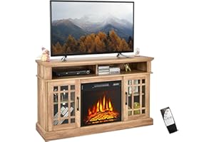 SIMOE Modern 48 Inch Electric Fireplace TV Stand, TV Console with 18 Inch Fireplace for TVs up to 50 Inches with 2 Open Shelves and Cabinets, Remote Control, Natural