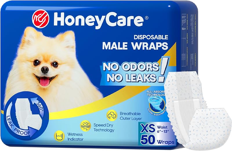 Honey Care All-Absorb A27 Male Dog Wraps Extra Small 50 Count