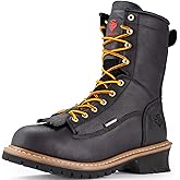 SUREWAY Men's 8" Waterproof Steel-Toe Logger Work Boot,Superior Oil/Slip Resistant,Thicker Full Grain Leather,Wedge Rubber Sole,EH Rated