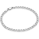 Miabella Italian Solid 925 Sterling Silver, 18Kt Gold Plated 3mm, 4mm Solid Mariner Link Chain Bracelet for Men Women, Made in Italy