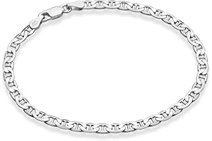 Miabella 925 Sterling Silver Italian 3mm, 4mm Solid Diamond-Cut Mariner Link Chain Anklet Ankle Bracelet for Women, Made in Italy