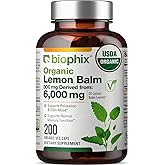 biophix Lemon Balm Capsules USDA Organic 20:1 Extract 300 mg 200 Veggie Caps - Cognitive Health Stress Sleep Mood Support Natural Herbal Supplement
