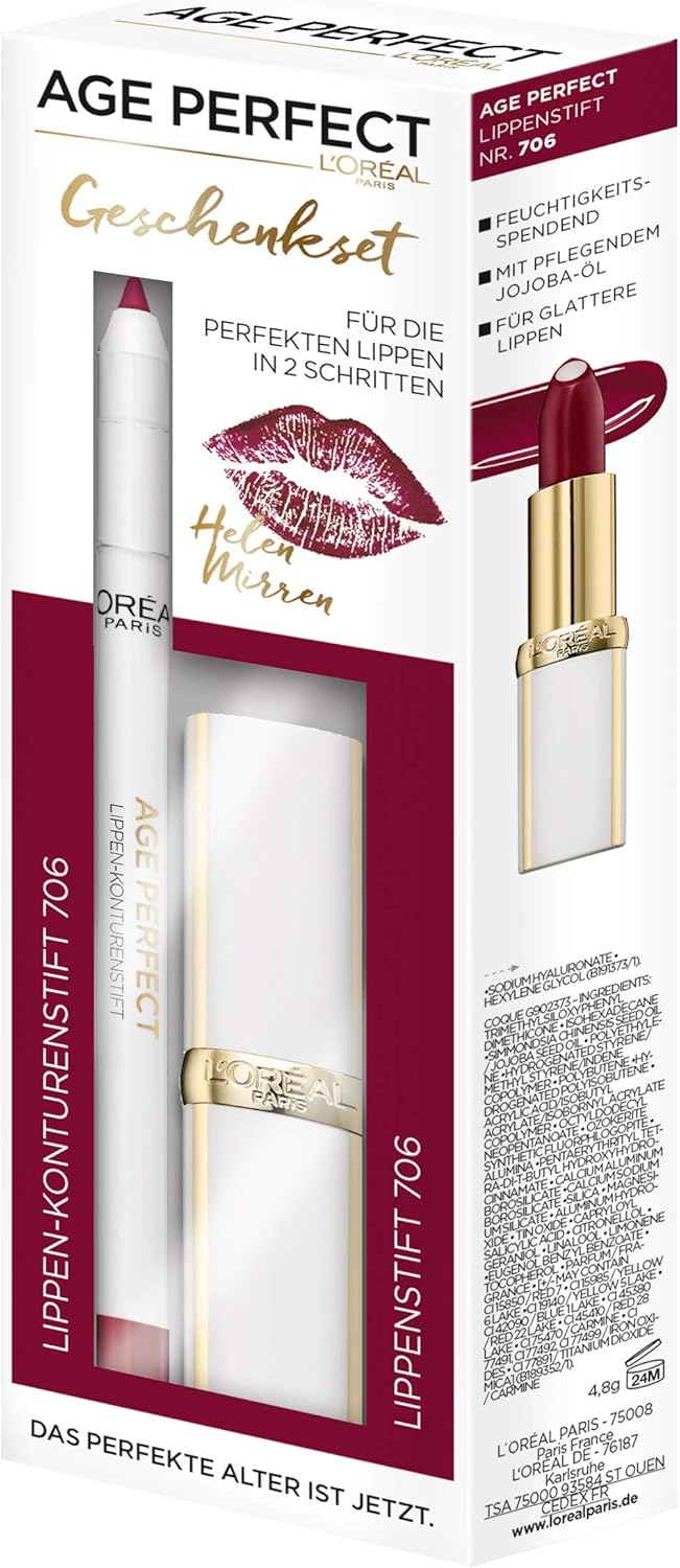 L'Oréal Paris Age Perfect Helen Mirrens Lip Set Lipstick and Lip Liner in No. 706 Perfect Burgundy