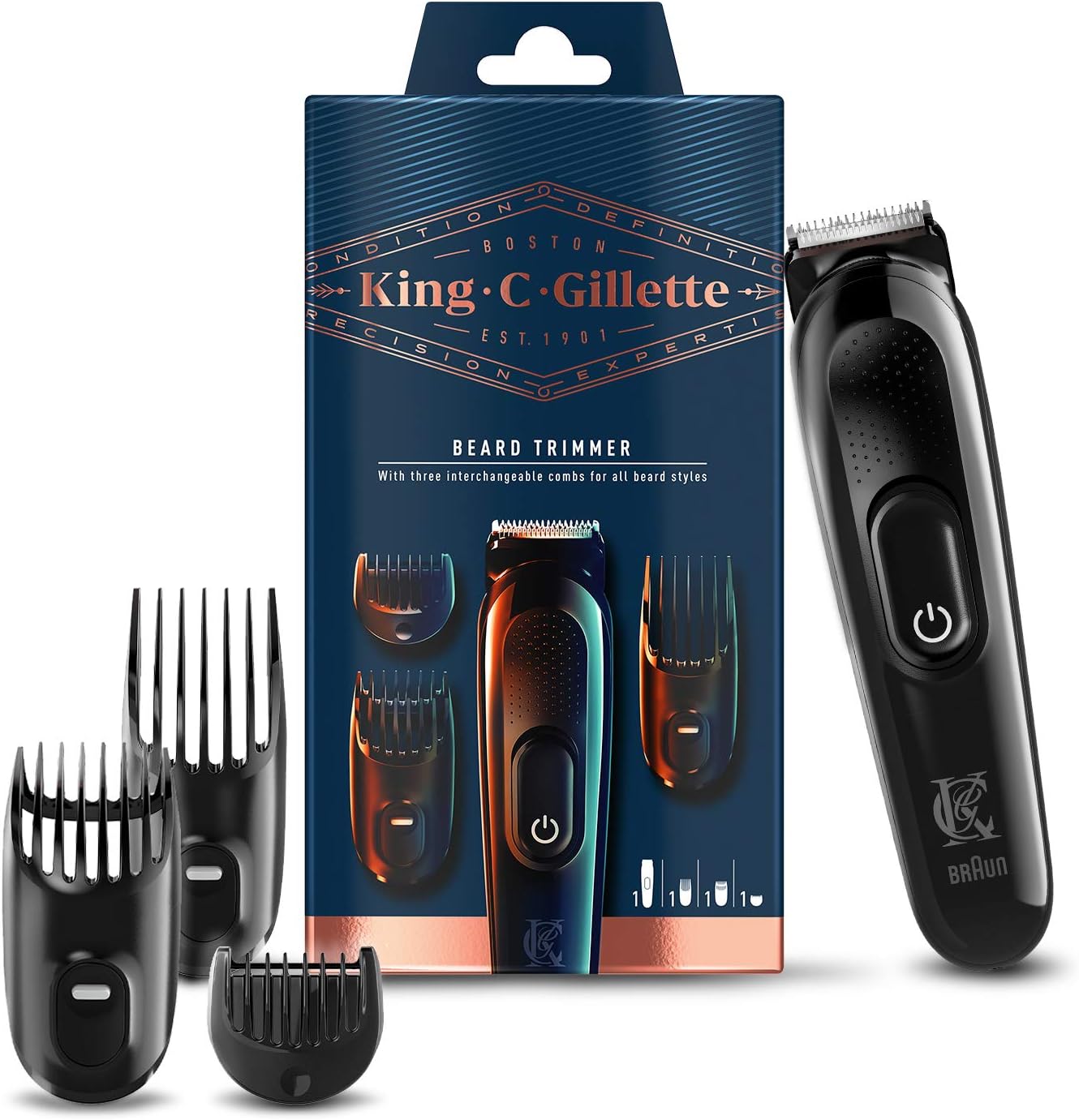 King C. Gillette Cordless Beard Trimmer Kit for Men Electric Razor for Men with Lifetime Sharp Blades Includes 3 Interchangeable Hair Clipper Combs
