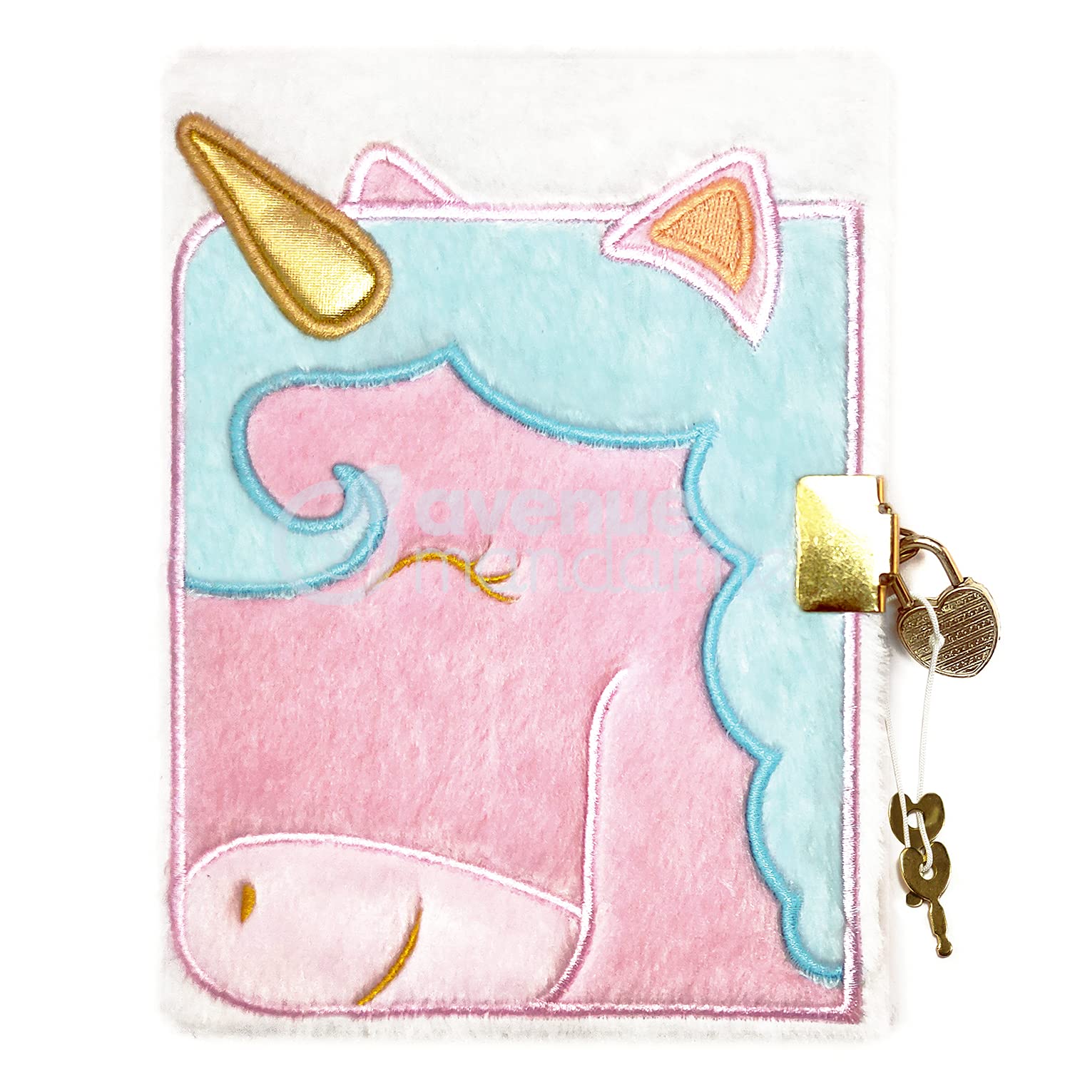 Avenue Mandarine - Ref CO209C - Fur Secret Diary with Padlock Closure - Unicorn Design - 240 Ruled Pages, 125 x 170mm, Supplied with 2 Keys, Suitable for Ages 6+