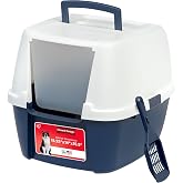 IRIS USA Large Front Door Cat Litter Box, Walk-in Entry, Navy | Nervous Cats, Private Enclosure Design, Covered Walk-Through, Flip Door Access, Privacy Hood, Contained Environment