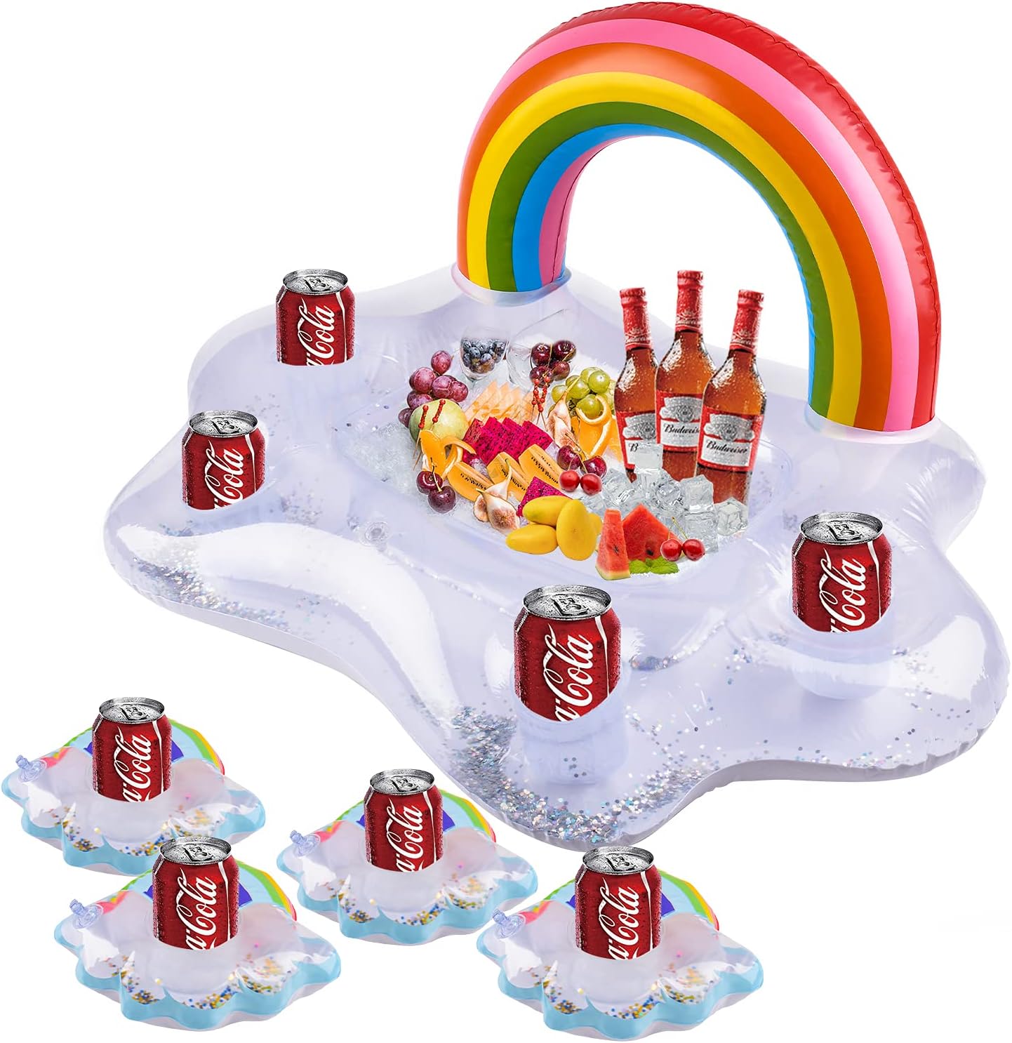 Pool Floats Inflatable Floating Drink Holder, Food Beer Pong Inflatable Pool Float with Cup Holder, Pool Toys Water Fun Beach Leisure Salad Fruit Serving Bar for Kids Adults Party Decorations