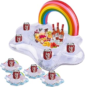 Pool Floats Inflatable Floating Drink Holder, Food Beer Pong Inflatable Pool Float with Cup Holder, Pool Toys Water Fun Beach Leisure Salad Fruit Serving Bar for Kids Adults Party Decorations