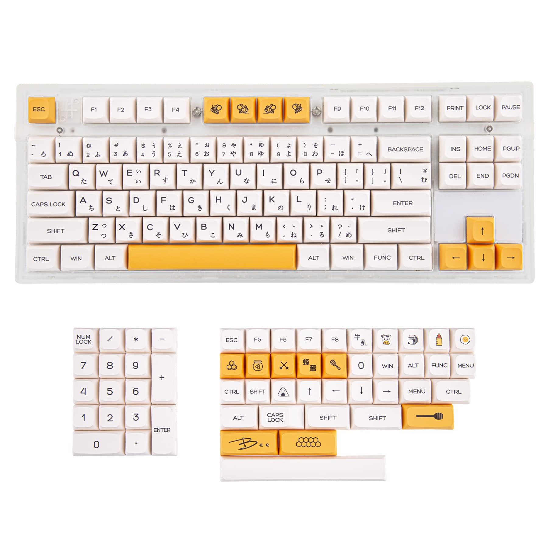 SOLIDEE 135 toetsen Japanse witte keycaps, 65 procent, XDA keycapset voor 60 procent tkl
