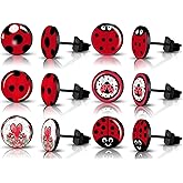 SIISPRI 6Pairs Ladybug Women Earrings Set Cute Bug Little Ladybird Earrings Round Circle Button Stud Post Earrings 10MM