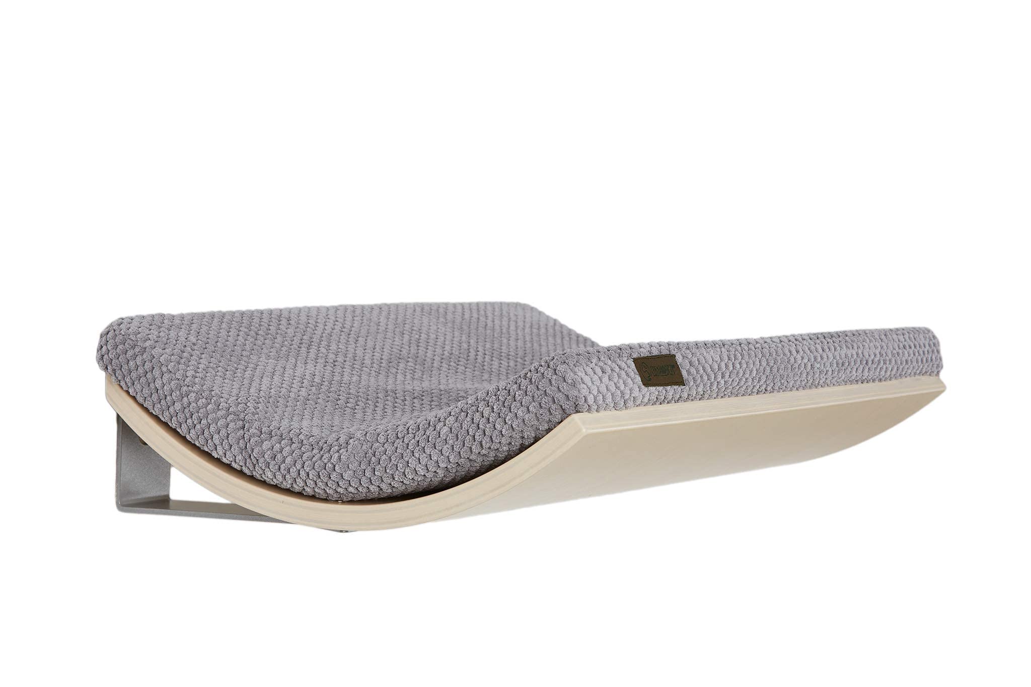 Cosy and DOZY Cat Wall Lounger Cat Bed 50 cm x 41 cm Maple Wood Soft Grey Cushion