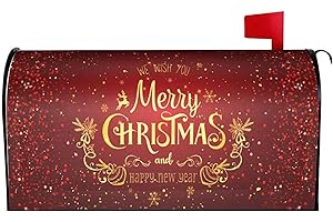 SWEETSHOW Christmas Mailbox Covers Magnetic 21" X 18" Snowflakes Reindeer Xmas Mailbox Cover Happy New Year Standard Size Mailbox Wraps Waterproof Post Letter Box Cover Winter Decorations for Garden Outdoor
