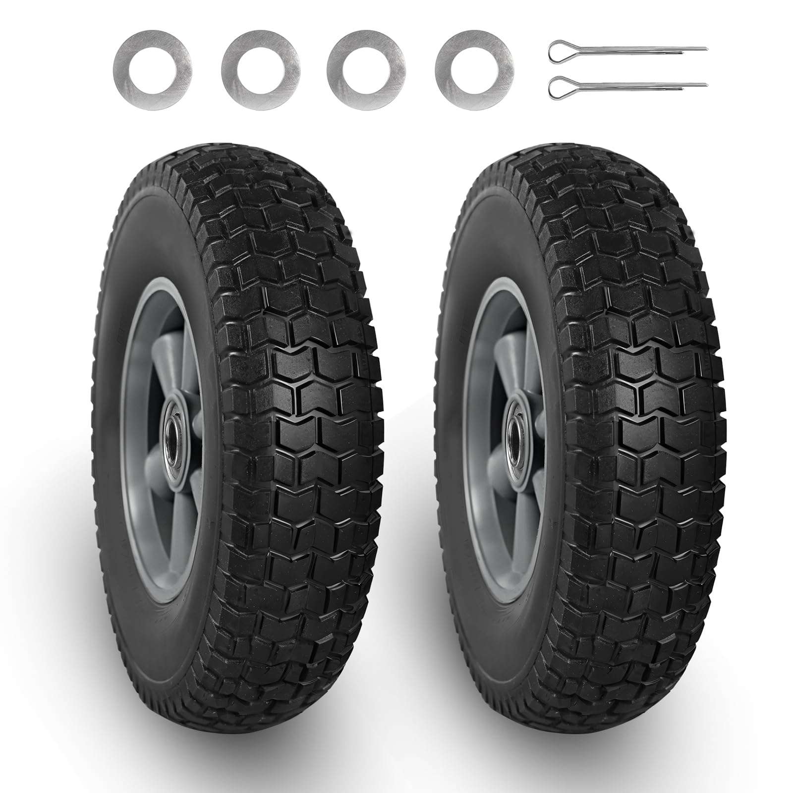 Photo 1 of BIG RED Solid Rubber Tires and Wheels, 10 inch Flat Free Tubeless Wheels with 5/8" Axle Bore Hole,2.1" Offset Hub - for Truck, Utility Cart,Wheelbarrow, Dolly, Garden 10" x 2.5"