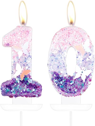 mciskin Butterfly 10 Candles Purple Pink Cake Topper 10th Birthday