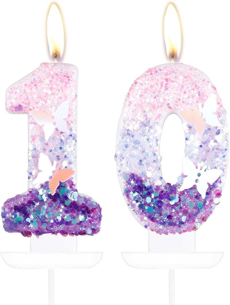mciskin Butterfly 10 Candles Purple Pink Cake Topper 10th Birthday