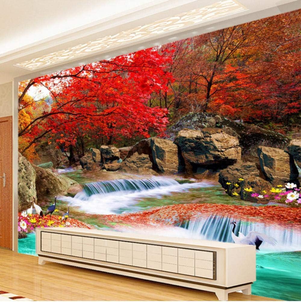 Chinese Style 3D Wall Mural Wall Paper Natural Landscape Xiangshan Red