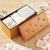 HAUSFRAU - Storage Ottoman Bench, 30 Inches Button Tufted Upholstered Ottoman Footstool with Storage for Living Room Bedroom 