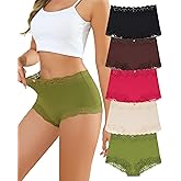 LEVAO Boy Shorts Underwear for Women Lace Full Covreage Boxer Briefs Pantie 5 Pack S-XL