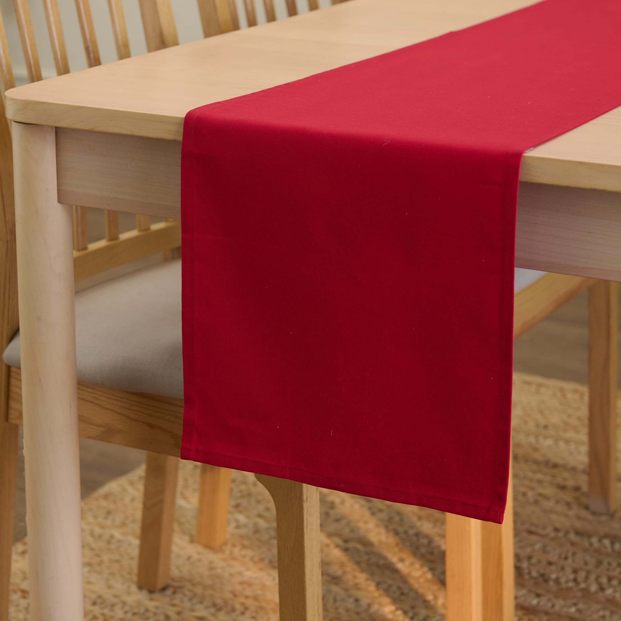Encasa XO Table Runner 13x59 in Long | Cotton Canvas Fabric | Deep Red Solid Color | Machine Washable & Durable