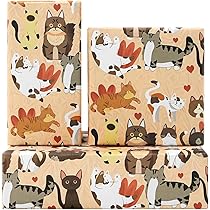 Lot De 4 Feuilles De Papier Cadeau Anniversaire Motif Chat Pour