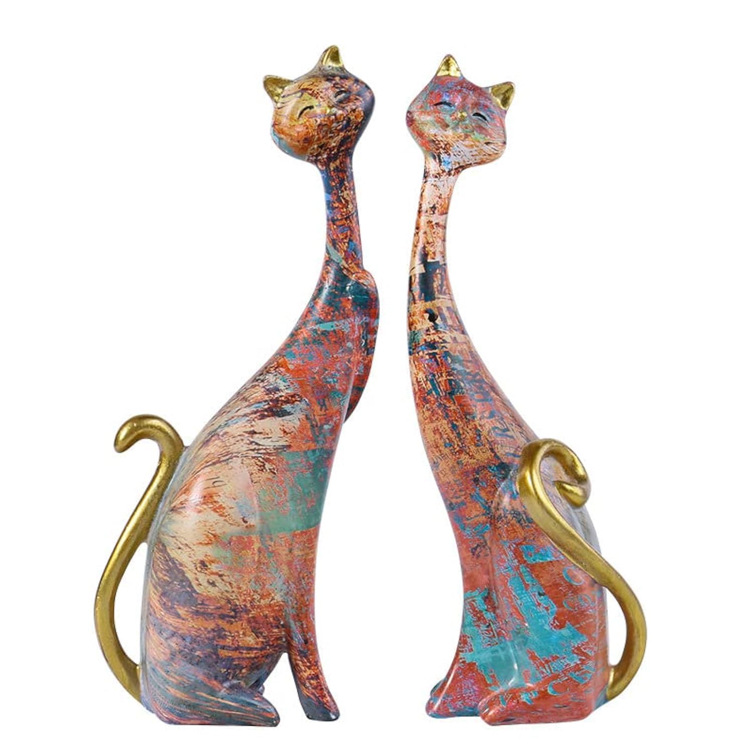 LIKEUDO Set of 2 Resin Cat Statues Sculptures Cat Figurine (Oil Painting)