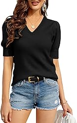 Bodosalia Womens Puff Short Sleeve Sweater Casual