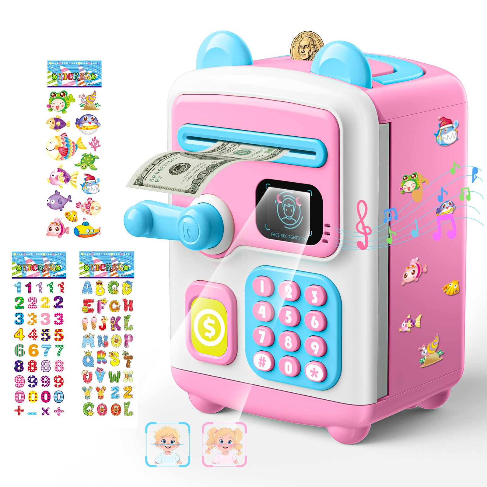 Photo 1 of ?Upgraded? Piggy Bank, Face ID Password Unlocking Electronic Kids Bank ATM Security Unlocking Cash Coin Bank Toys Gifts for Kids, Coin Bank for 3 4 5 6 7 8 9 10 11 12 Year Old Girls Boys