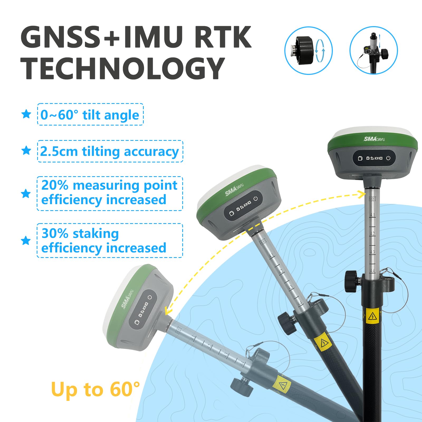 Surveying Equipment, NOAA Certificated SMA26 GNSS IMU RTK GPS Rover Base Handheld Collector with Survey Software, Max10km and 0.5cm Accuracy,32G Storage (Exclude Tripod&Pole)