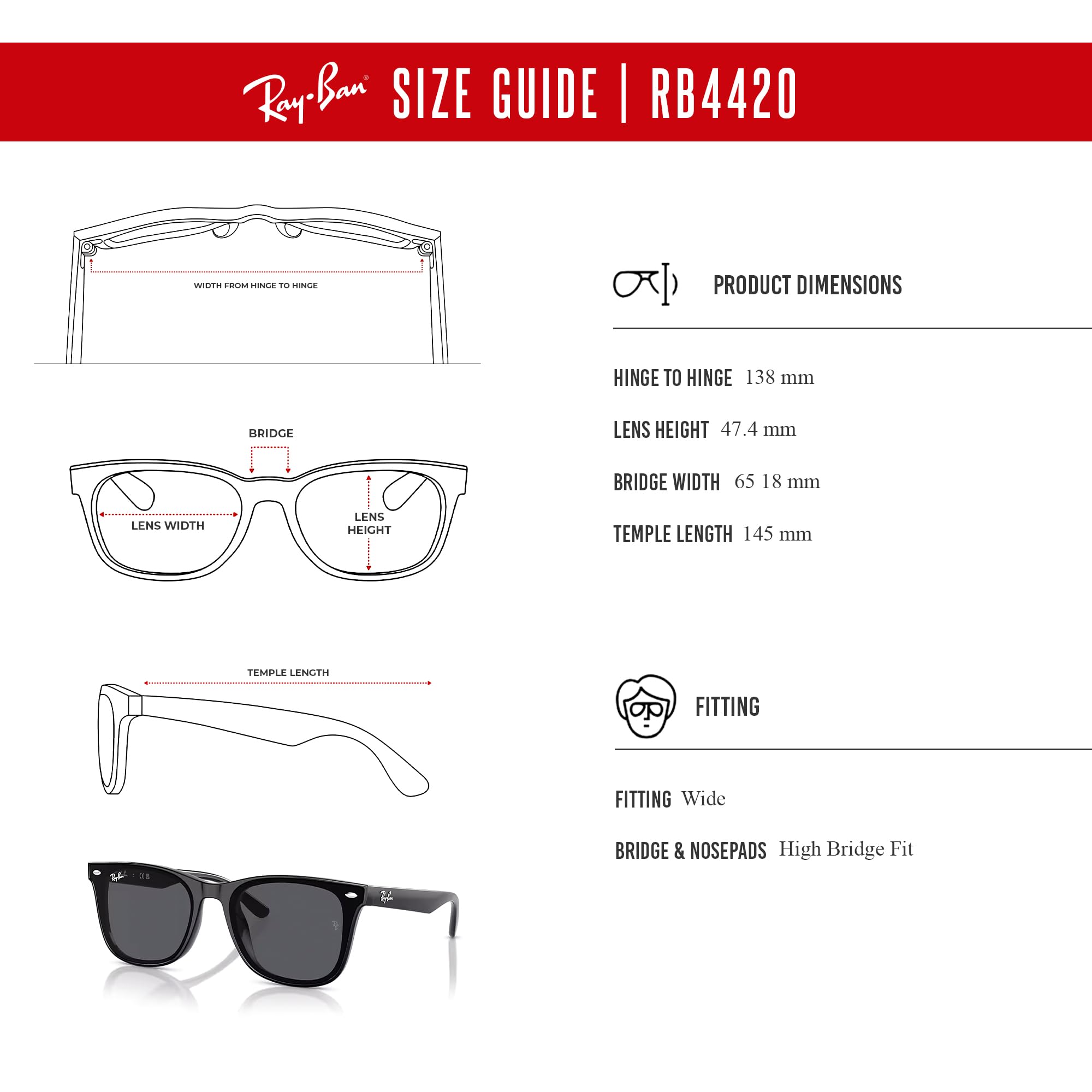 Ray-Ban RB4420 Square Sunglasses for Men for Women +BUNDLE with ACCESSORY EYEWEAR KIT