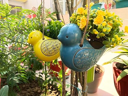 RVs Garden Ceramic Hanging Bird Combo Pack 2 (Blue Or Yellow)