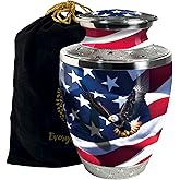 Evergreen Memorials American Flag | U.S. Flag Urn for Ashes - Large Cremation Urn for Adult Ashes Male & Female, Urn for Remains for Burial & Decoration & Funeral (Large)