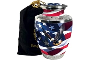 Evergreen Memorials American Flag | U.S. Flag Urn for Ashes - Large Cremation Urn for Adult Ashes Male & Female, Urn for Remains for Burial & Decoration & Funeral (Large)