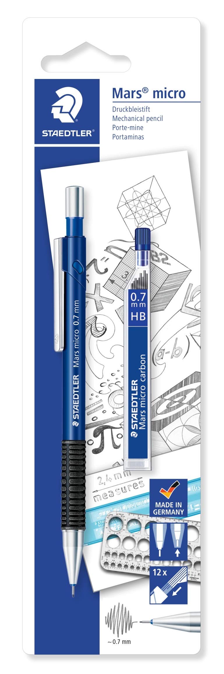 STAEDTLER 7757BK25DA Mars Micro Mechanical Pencil - 0.7mm (Blistercard of 1 + 12 Lead Refills)