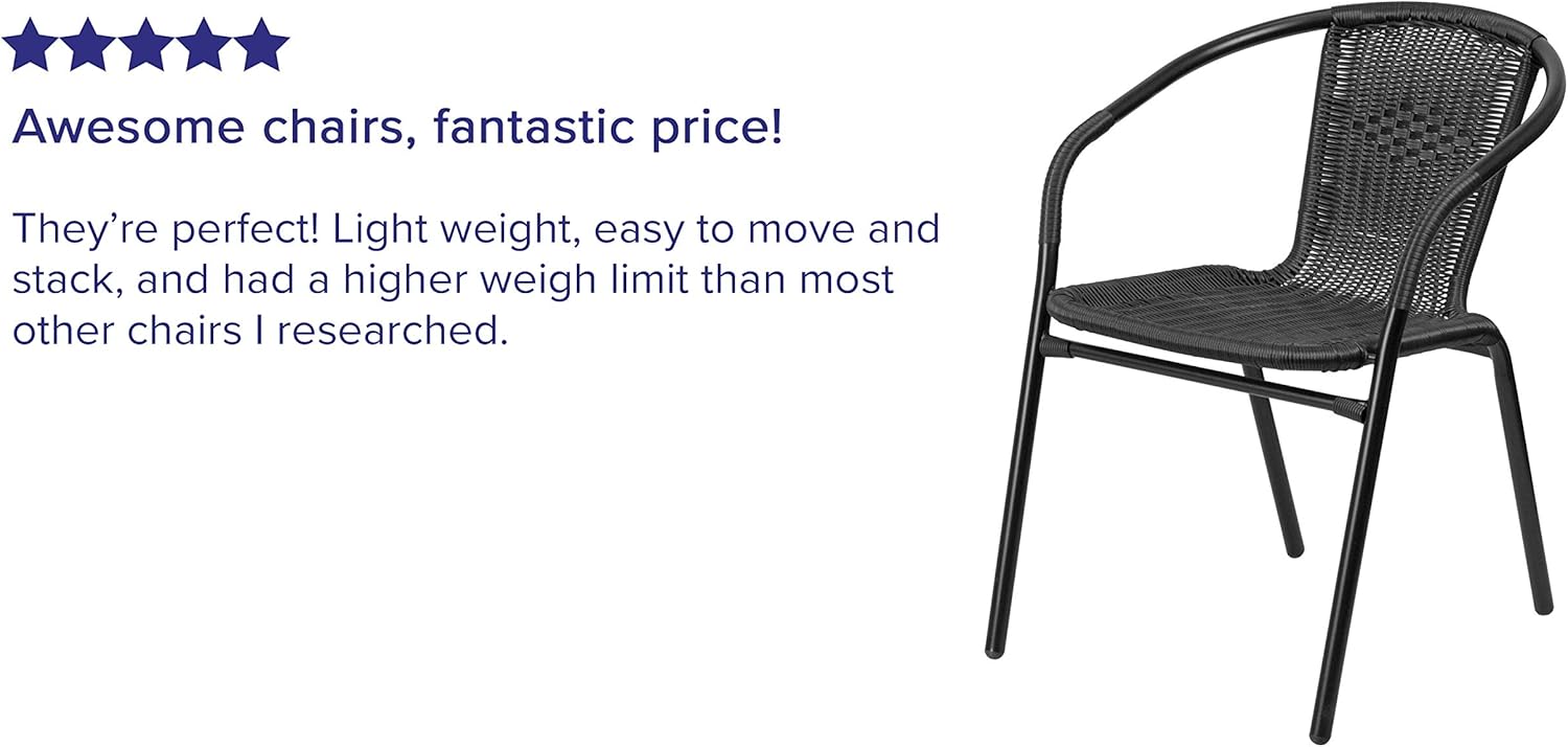 Flash Furniture 4 Pk. Black Rattan Indoor-Outdoor Restaurant Stack Chair: Furniture & Decor