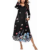 Ekouaer Women's Nightgown V-Neck Loungewear Long Sleeve Sleepwear Full Length Nightgown for Women S-4XL