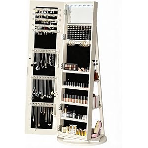 Minicloss 6 LEDs Rotatable Jewelry Cabinet Standing, Beige