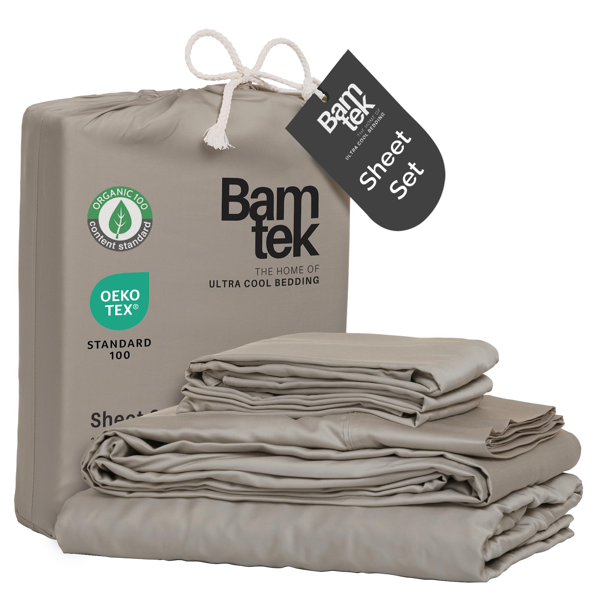 Photo 1 of Bamtek 100% Viscose from Bamboo Sheets King Size, Super Soft Bedding Set, 4PC Cooling Sheets for Hot Sleepers, Vegan Silk Moisture Wicking, Organically Grown Bedsheet, Sand -76" x 80"