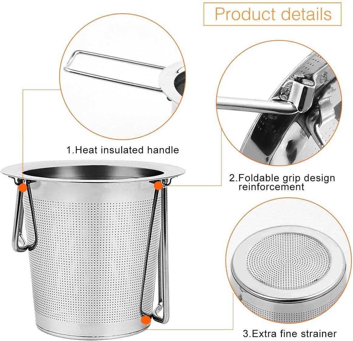 HAUSPROFI Tea Infuser, 304 Stainless Steel Tea Strainer with Lid and Foldable Handle - Image 5