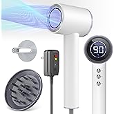 110,000RPM High-Speed Blow Dryer for Fast Dry, Hair Dryer Blow Dryer with Diffuser, Ionic Hair Dryer with Magnetic Nozzle & LED Display, Portable Travel Hair Dryer for Salon Home-Snow White