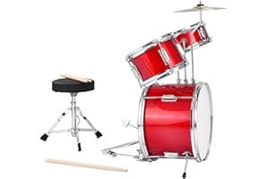 Uargd 3-Piece Drum Set, 14 in Drums with Adjustable Seat, Cymbal & Two Pairs of Drumsticks, Musical Instrument Kit for Beginn