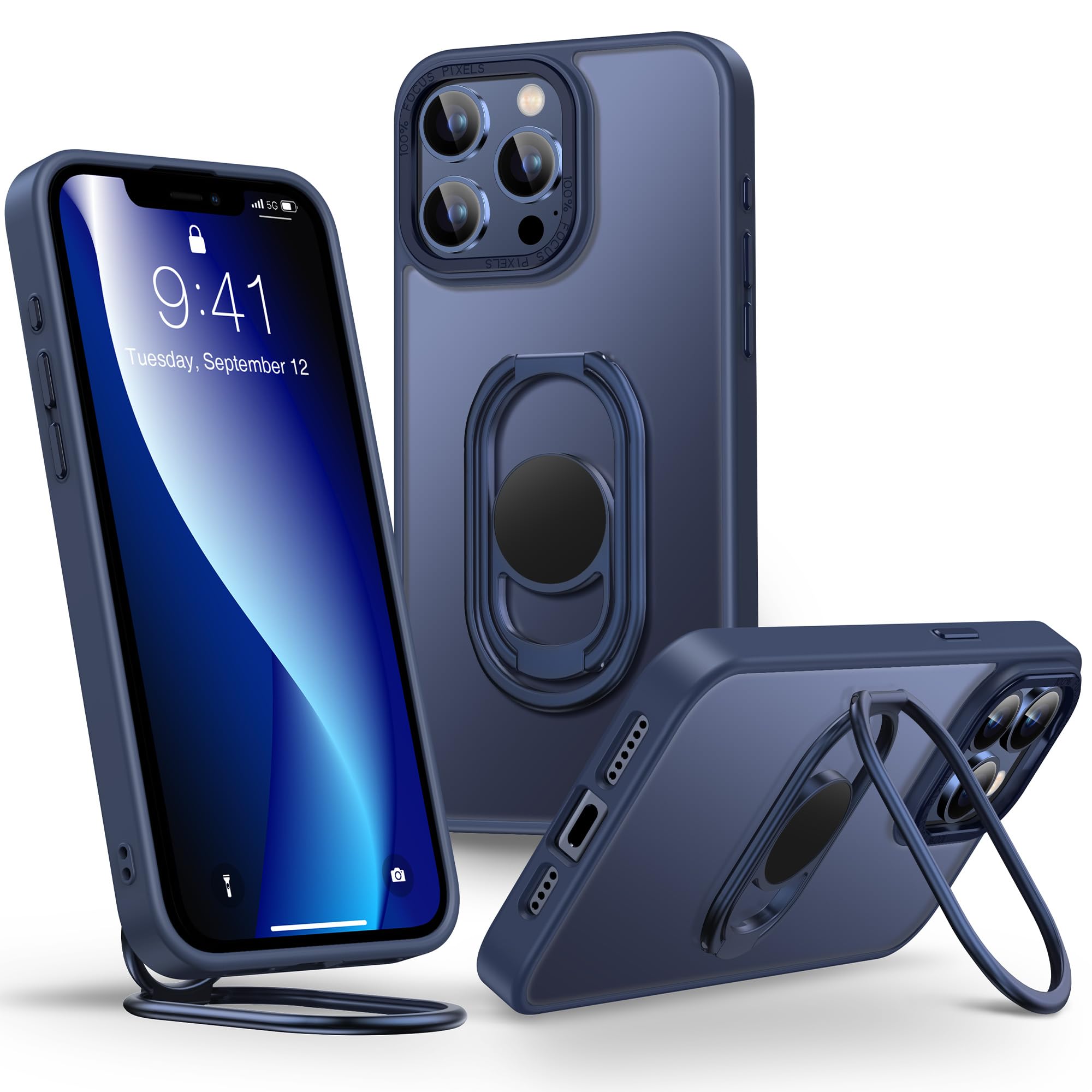 Shields Up for iPhone 12 Pro Max Case with Stand, Phone Case with Double Ring Holder [Adjustable & Foldable] Protective Translucent Matte Cover for iPhone 12 Pro Max 6.7 inch - Frosted Blue