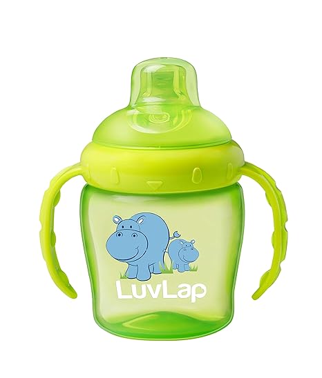 LuvLap Hippo Sipper / Sippy Cup 225ml, Anti-Spill Design with Soft Silicone Spout, 6m+ (Green)