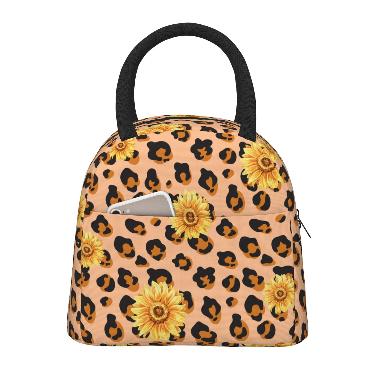 Photo 1 of Mokigol Insulated Reusable Lunch Bag for Women/Men,Adult Thermal Tote Lunch Box, Leopard Spots and Sunflower Portable Leakproof Cooler Bags for Work/School/Picnic/Travel/Beach