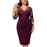 Miusol Women's Plus Size Retro Floral Lace Ruffle V Neck Party Cocktail Dress