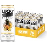 Lucky Energy Drink Mango Pineapple, Zero Sugar, 200mg Caffeine, 12 Pack | Zero Calorie, Zero Sugar Energy Drink with 200 mg Caffeine, Maca Root, Ginseng, Taurine and Beta-Alanine, 16 oz Cans