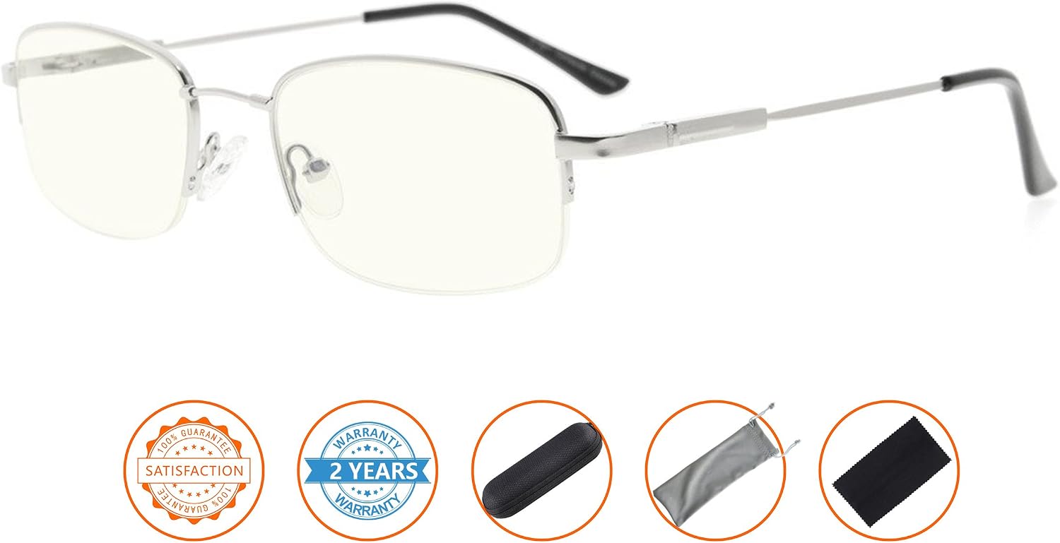 Bendable Memory Titanium,Blue Light Blocking,Half-Rim Computer Reading Glasses(Silver) +0.75, Cg1704-silver - Image 3