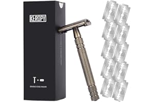 KEROPY Premium Brass Double Edge Safety Razor - Anti-Rusted Mens Butterfly Razor with 10 Blades - Heavy Brass Construction, Beginner Friendly Wet Shaving Single Blade Razor Kit - Bronze