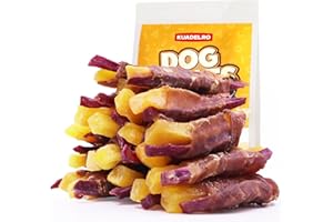KUADELRO Dog Treats Duck Wrapped Double Sweet Potato, High Protein Duck Jerky Training Treats Low Fat Dog Snacks Soft Healthy Chews for Small Medium Large Breed 10.54oz