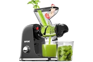 SiFENE Cold Press Juicer Machine, Compact Single Serve Slow Masticating Juicer, Vegetable and Fruit Juice Maker Squeezer Machines, Easy to Clean, BPA Free (Black)